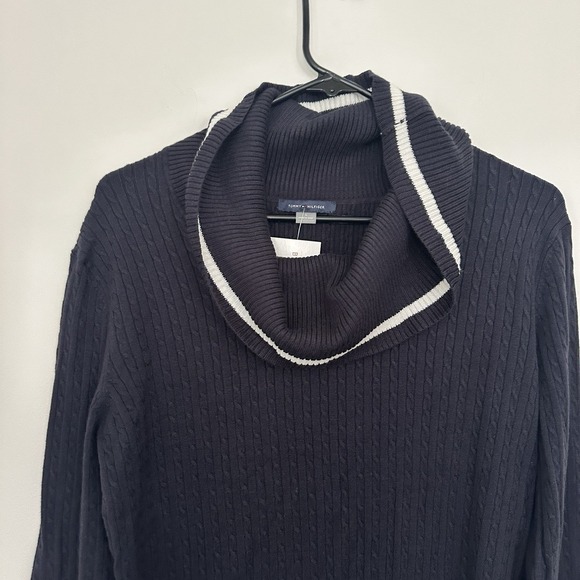 Tommy Hilfiger Dress XL Blue Cable Knit Sweater Cowl Neck Long Sleeve Preppy - Picture 4 of 6